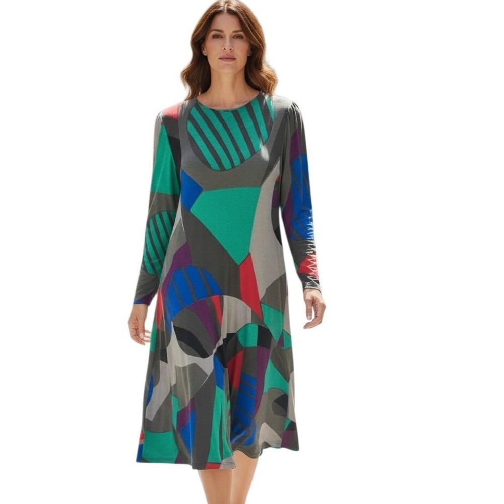 Vintage Premier Row Marilyn Thelen Colorblock Women's size Medium Artsy Dress